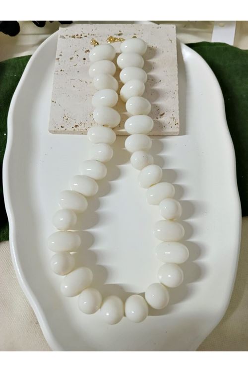 Marka Kolye, Beyaz İri Boncuklu Şık Kadın Kolye, Yaz Modası