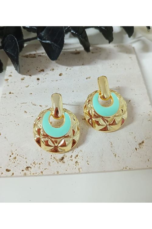Mint Yeşili Mineli Şık Kadın Küpe