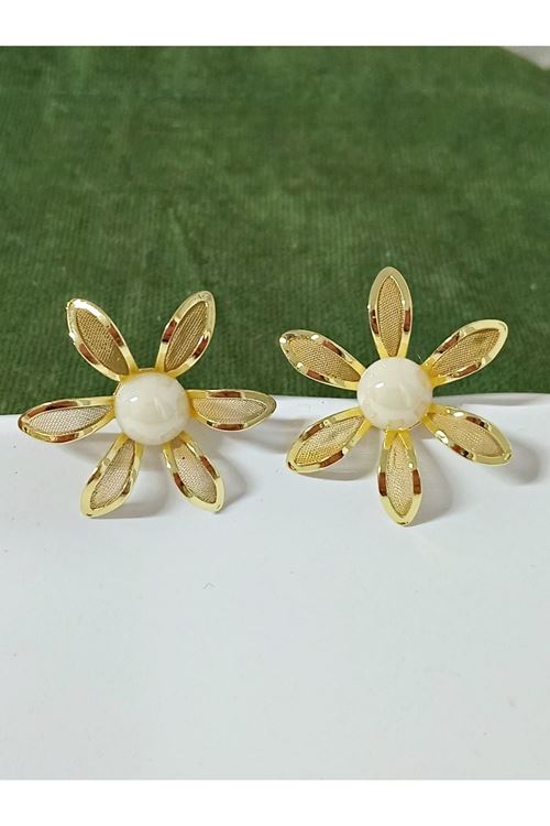 Gold Çiçek İncili Kadın Küpe