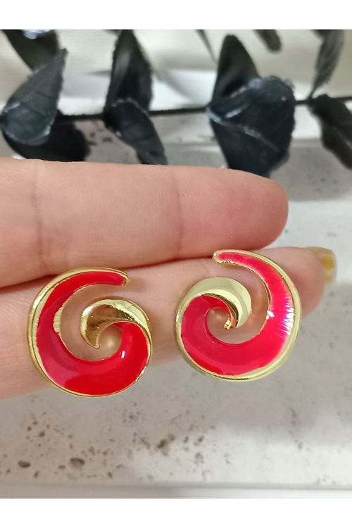 Bordo Gold Spiral Kadın Küpe