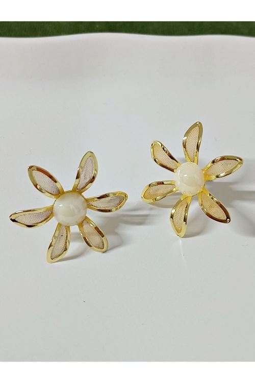 Gold Çiçek İncili Kadın Küpe