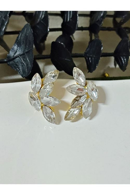 Beyaz Taşlı Yaprak Şık Kadın Küpe