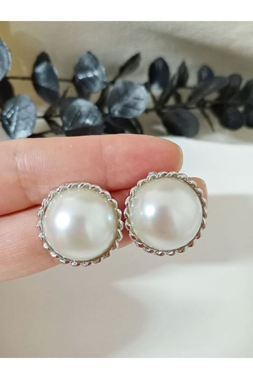 Gümüş Vintage İnci Küpe, Çap:2cm