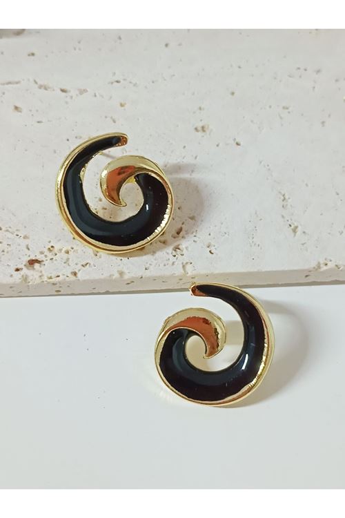 Siyah Gold Spiral Kadın Küpe