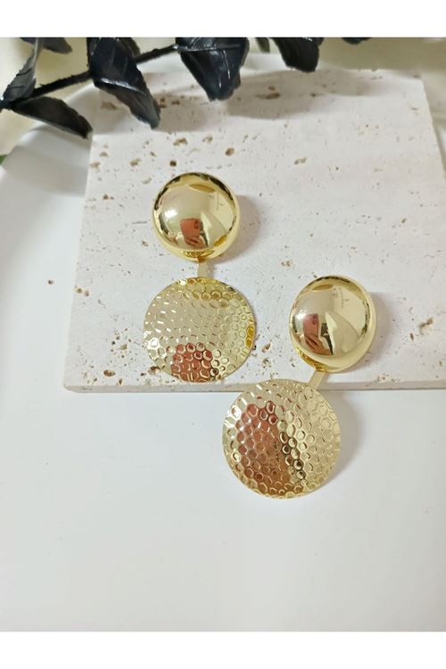 Gold Çift Bombeli Kadın Küpe