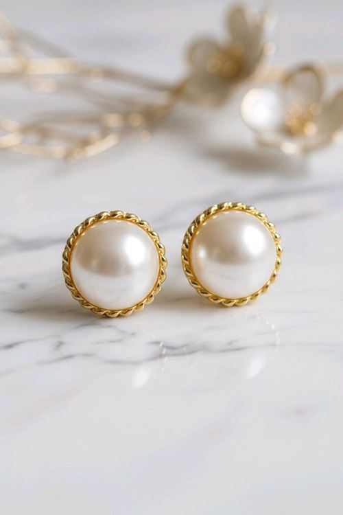 Gold Vintage İnci Küpe, Çap:2cm