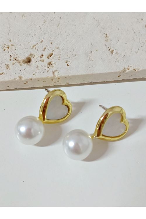 Gold Kalp İncili Küçük Kadın Küpe
