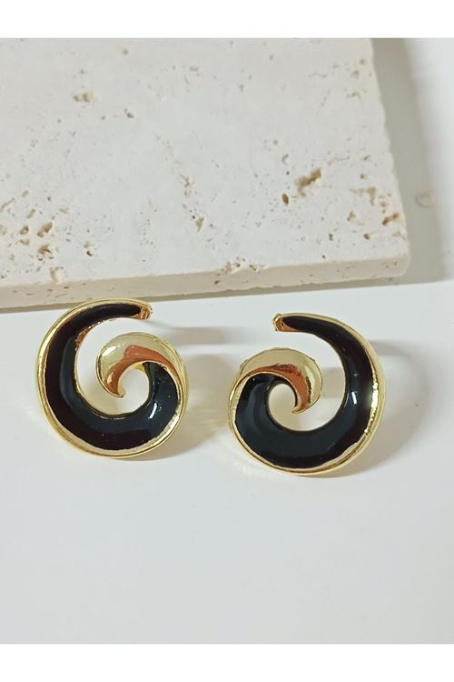 Siyah Gold Spiral Kadın Küpe