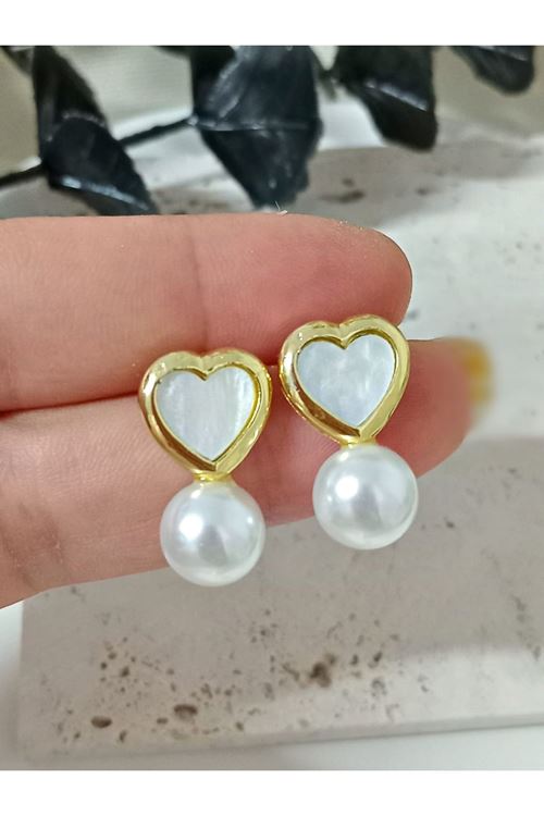Gold Kalp İncili Küçük Kadın Küpe