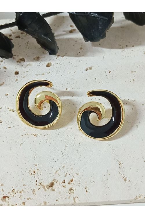 Siyah Gold Spiral Kadın Küpe