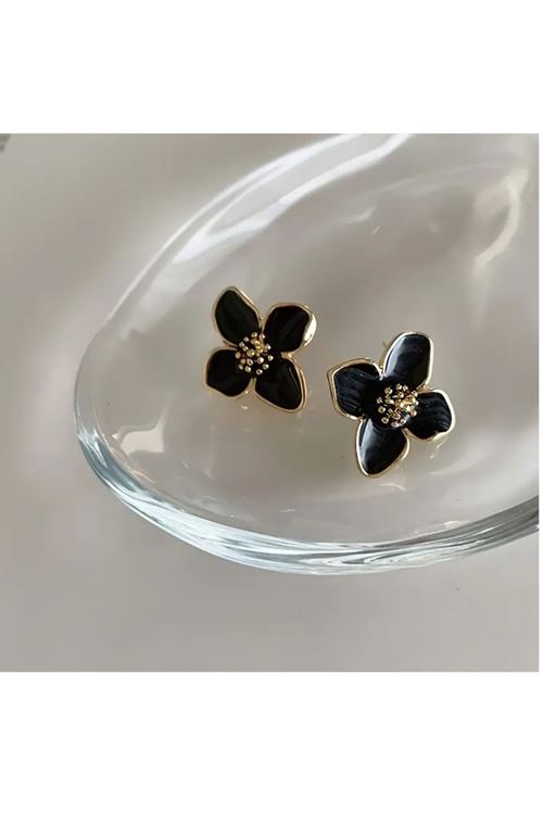 Siyah Gold Çiçek Kadın Küpe