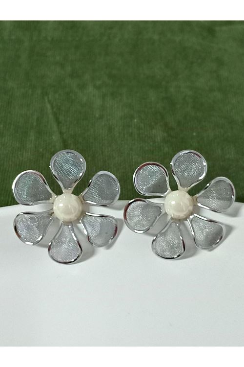 Gümüş Çiçek İncili Kadın Küpe