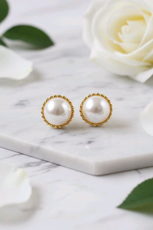 Gold Vintage İnci Küpe, Çap:2cm
