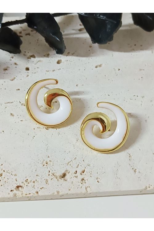 Beyaz Gold Spiral Kadın Küpe