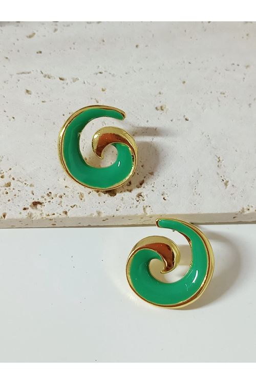 Yeşil Gold Spiral Kadın Küpe