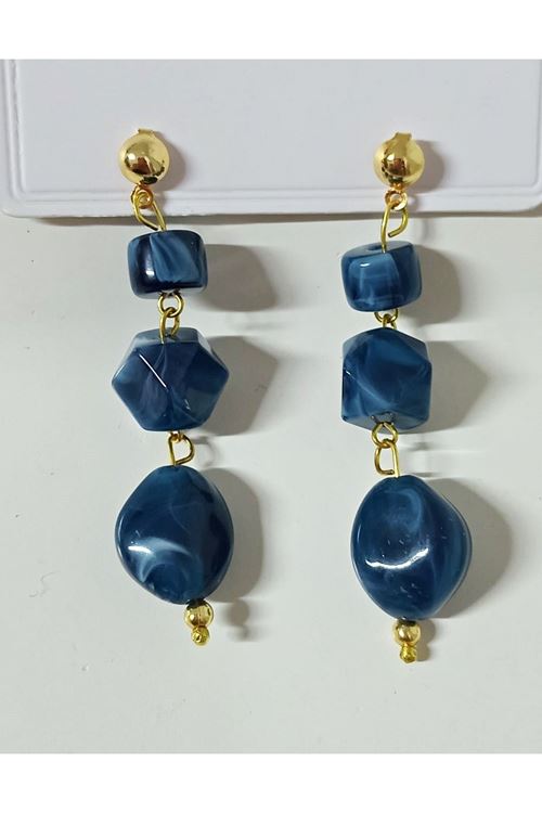 Gold Lacivert Sallantılı Kadın Küpe