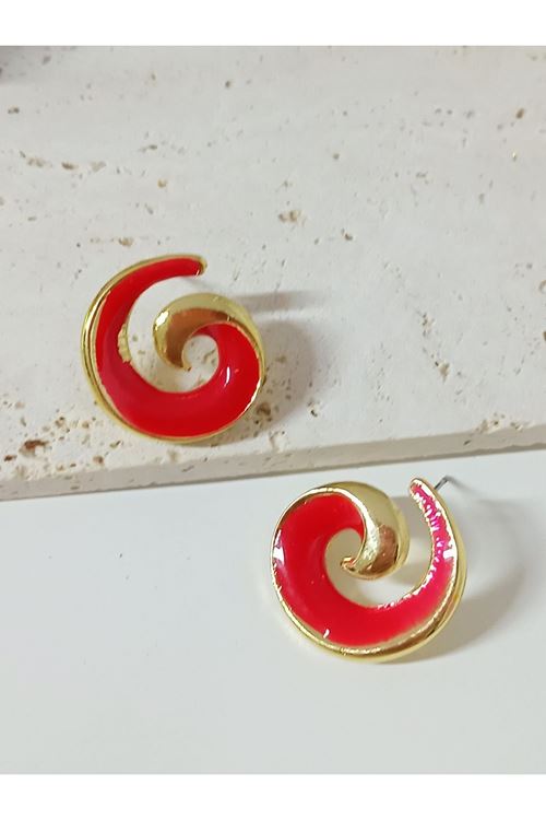 Bordo Gold Spiral Kadın Küpe