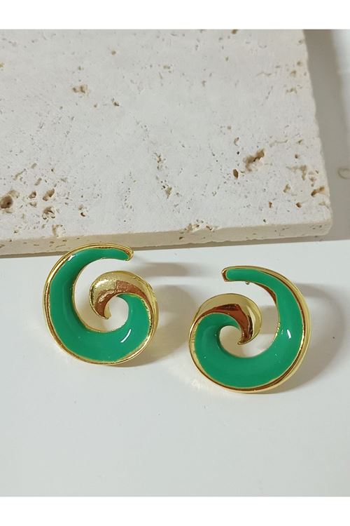Yeşil Gold Spiral Kadın Küpe