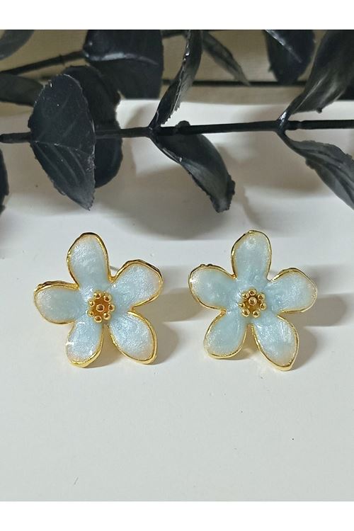 Mint Yeşili Sedefli Çiçek Hafif Şık Kadın Küpe