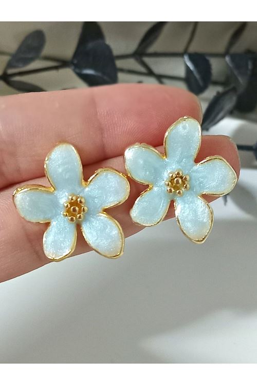 Mint Yeşili Sedefli Çiçek Hafif Şık Kadın Küpe