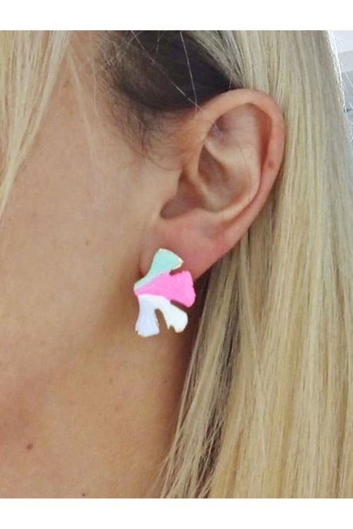 Lila Beyaz Pembe Mavi Yaprak Kadın Küpe