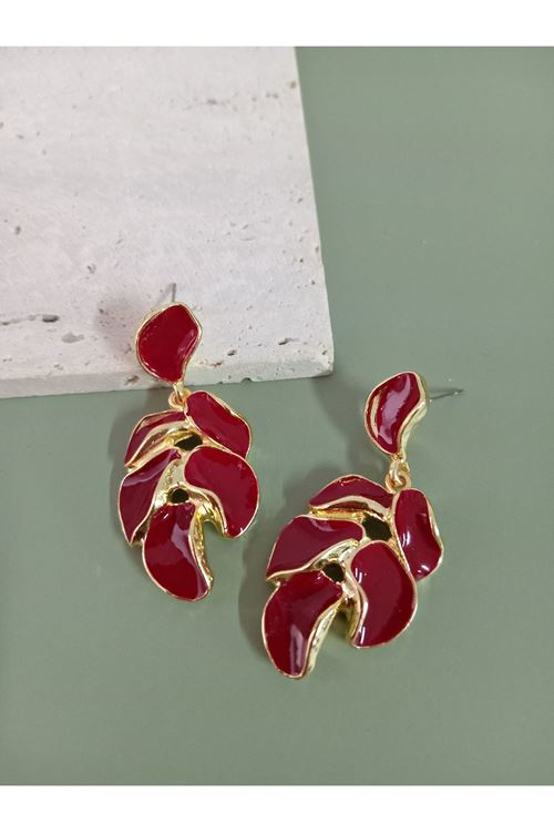 Bordo Yaprak Model Kadın Küpe