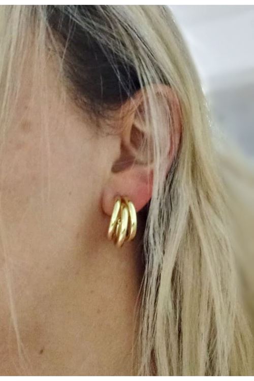 Gold 3 lü Halka Trend Küçük Boy Kadın Küpe