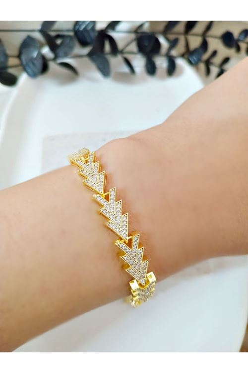 Çelik Gold Taşlı Şık Renk Atmaz Bileklik, Bilezık