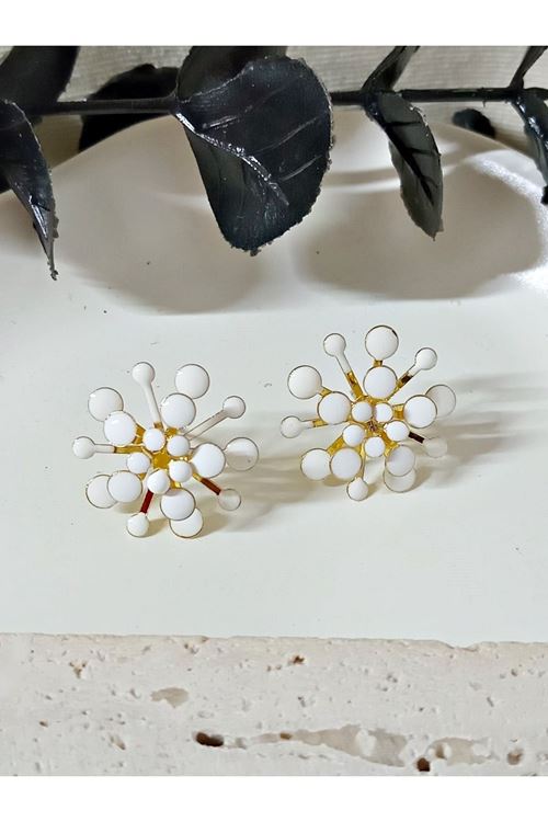 Beyaz Mineli Gold Küpe