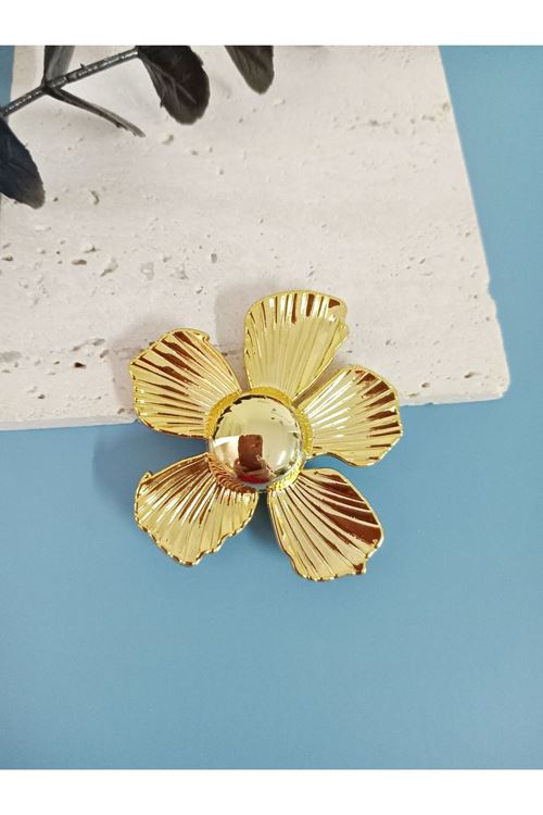 Gold Çiçek Flower Şık Broş