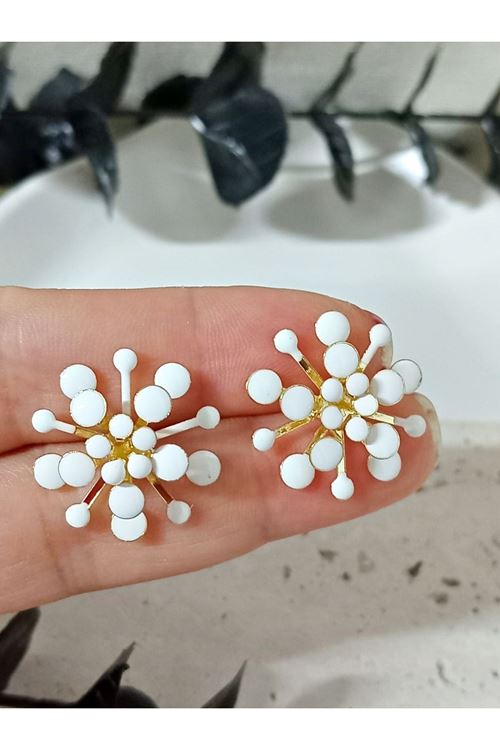 Beyaz Mineli Gold Küpe