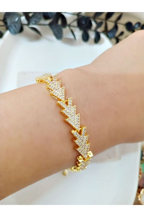 Çelik Gold Taşlı Şık Renk Atmaz Bileklik, Bilezık