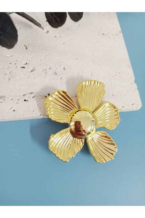 Gold Çiçek Flower Şık Broş