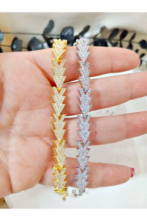 Çelik Gold Taşlı Şık Renk Atmaz Bileklik, Bilezık