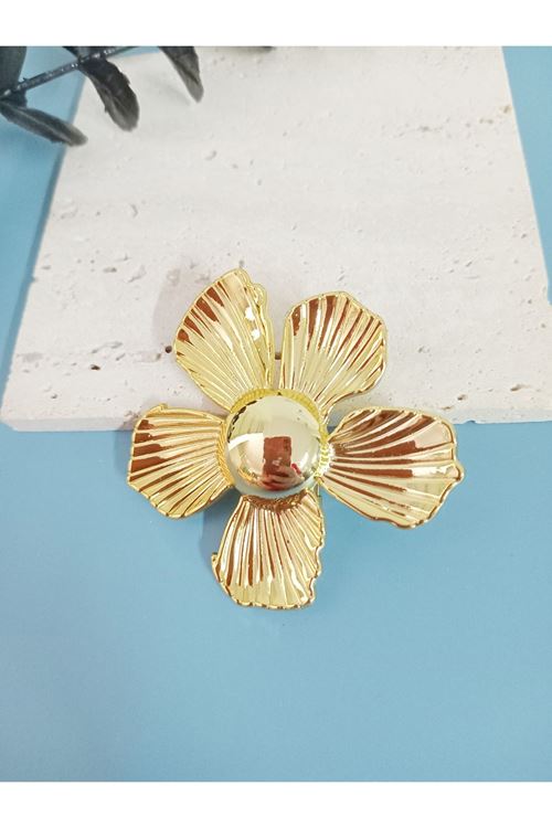 Gold Çiçek Flower Şık Broş