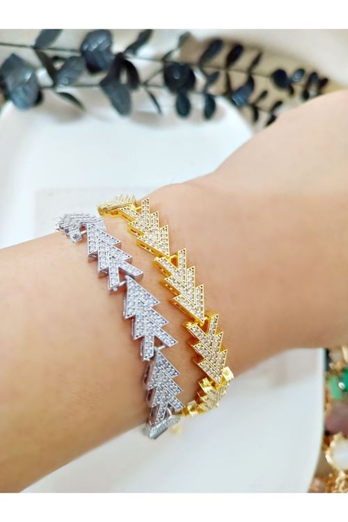 Çelik Gold Taşlı Şık Renk Atmaz Bileklik, Bilezık