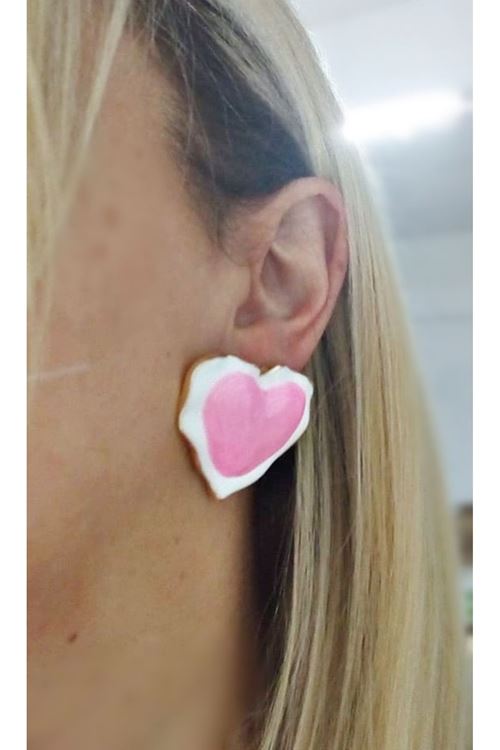 Pembe Kalp Büyük Gold Kadın Küpe