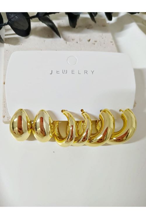 Gold 6 lı Çok Hafif Şık Küpe Seti