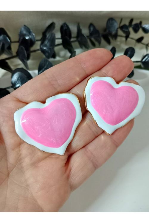 Pembe Kalp Büyük Gold Kadın Küpe