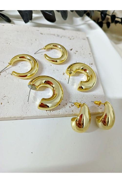 Gold 6 lı Çok Hafif Şık Küpe Seti