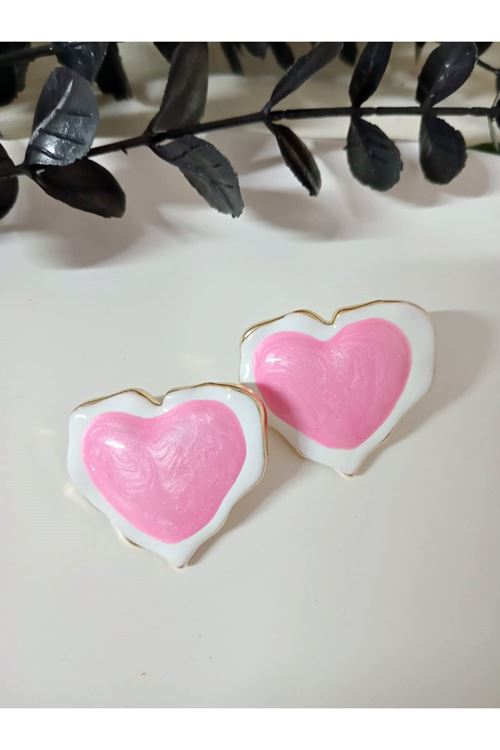 Pembe Kalp Büyük Gold Kadın Küpe