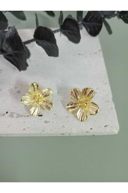 Gold Küçük Çiçek Kadın Küpe