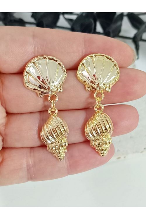 Gold Deniz Kabuğu Hafif Şık Küpe