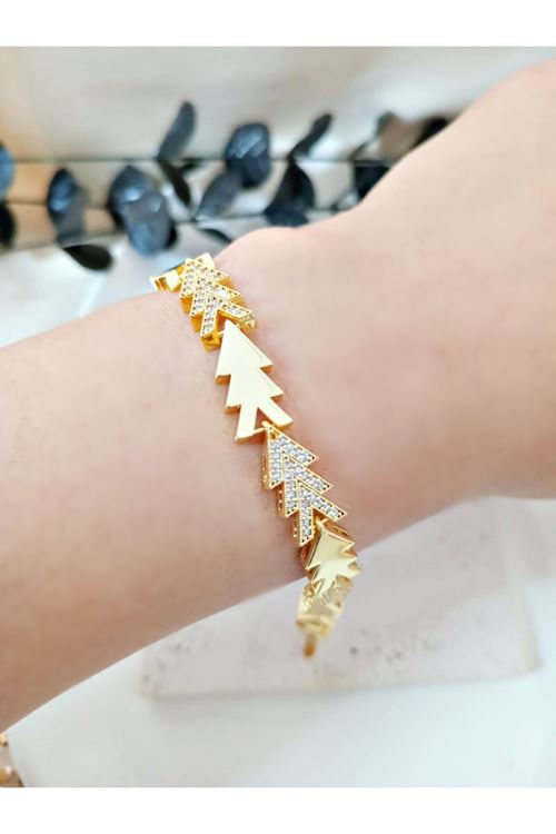 Çelik Gold Taşlı Şık Renk Atmaz Bileklik, Bilezık