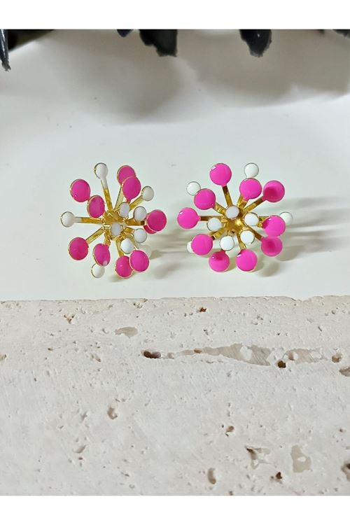 Pembe Beyaz Mineli Gold Küpe