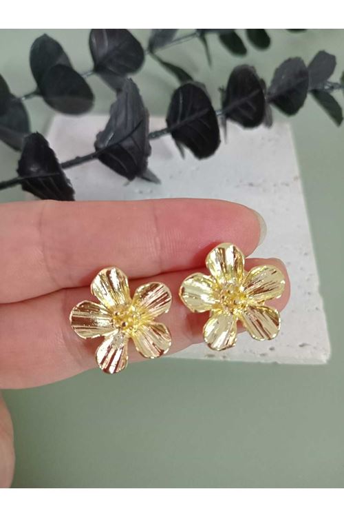 Gold Küçük Çiçek Kadın Küpe