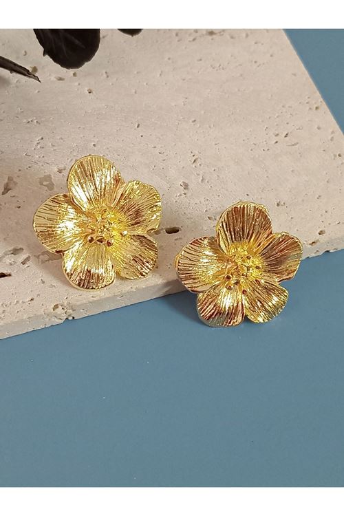 Gold Çiçek Kadın Küpe
