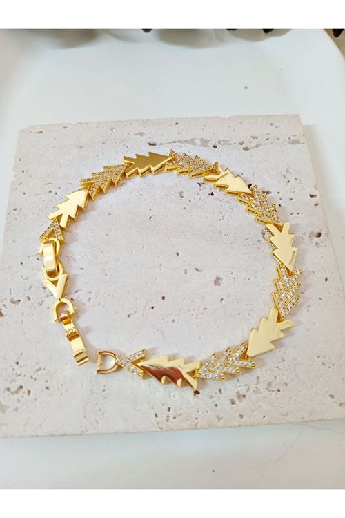 Çelik Gold Taşlı Şık Renk Atmaz Bileklik, Bilezık