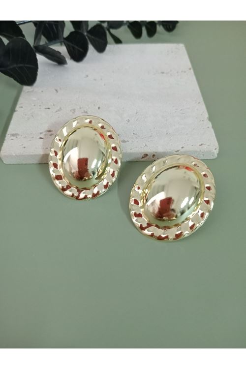 Gold Oval Büyük Hafif Kadın Küpe