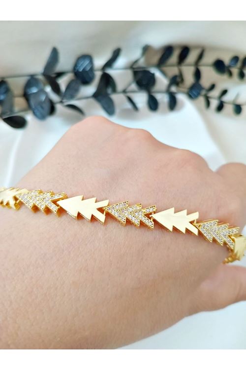 Çelik Gold Taşlı Şık Renk Atmaz Bileklik, Bilezık
